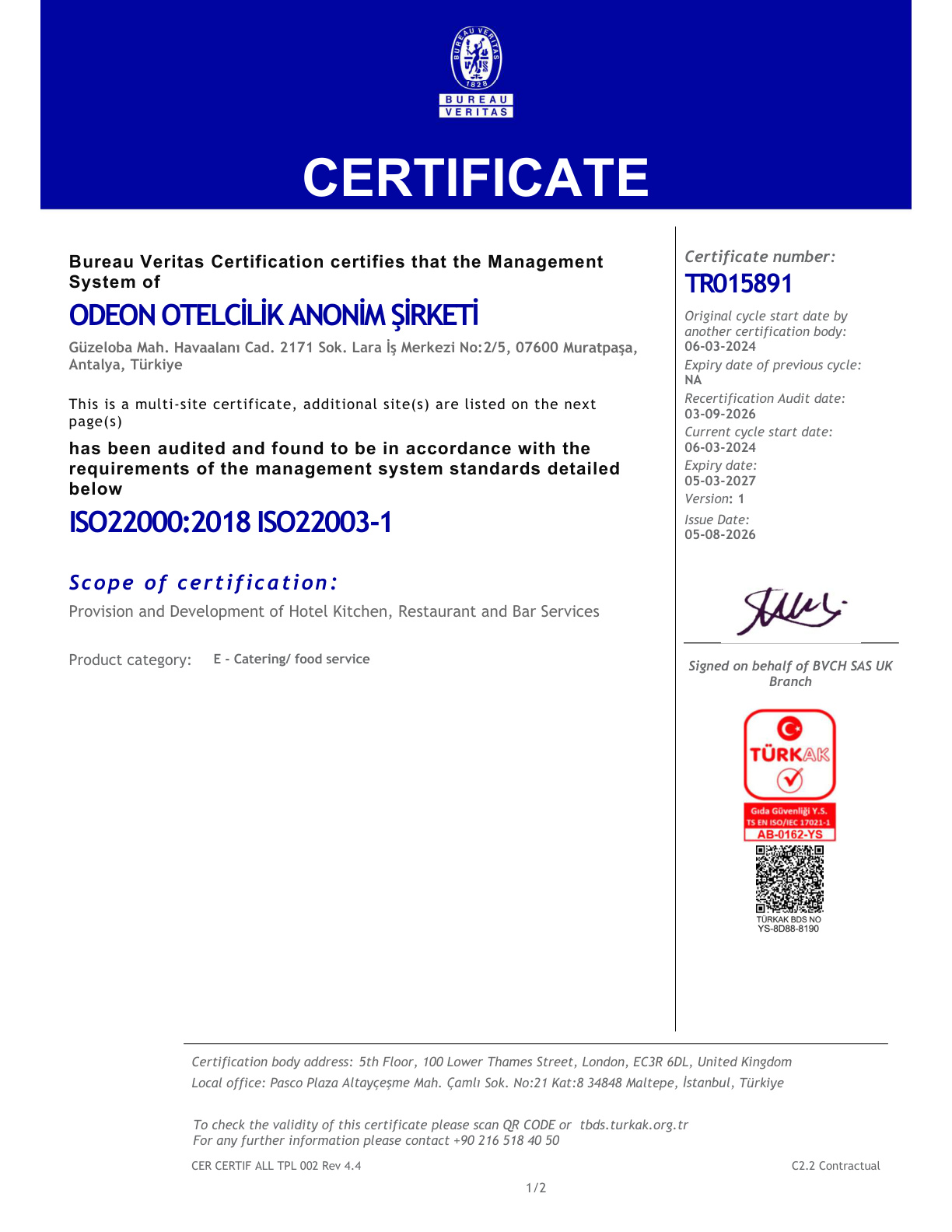 ISO 22000:2018 Gıda Güvenliği Yönetim Sistemi