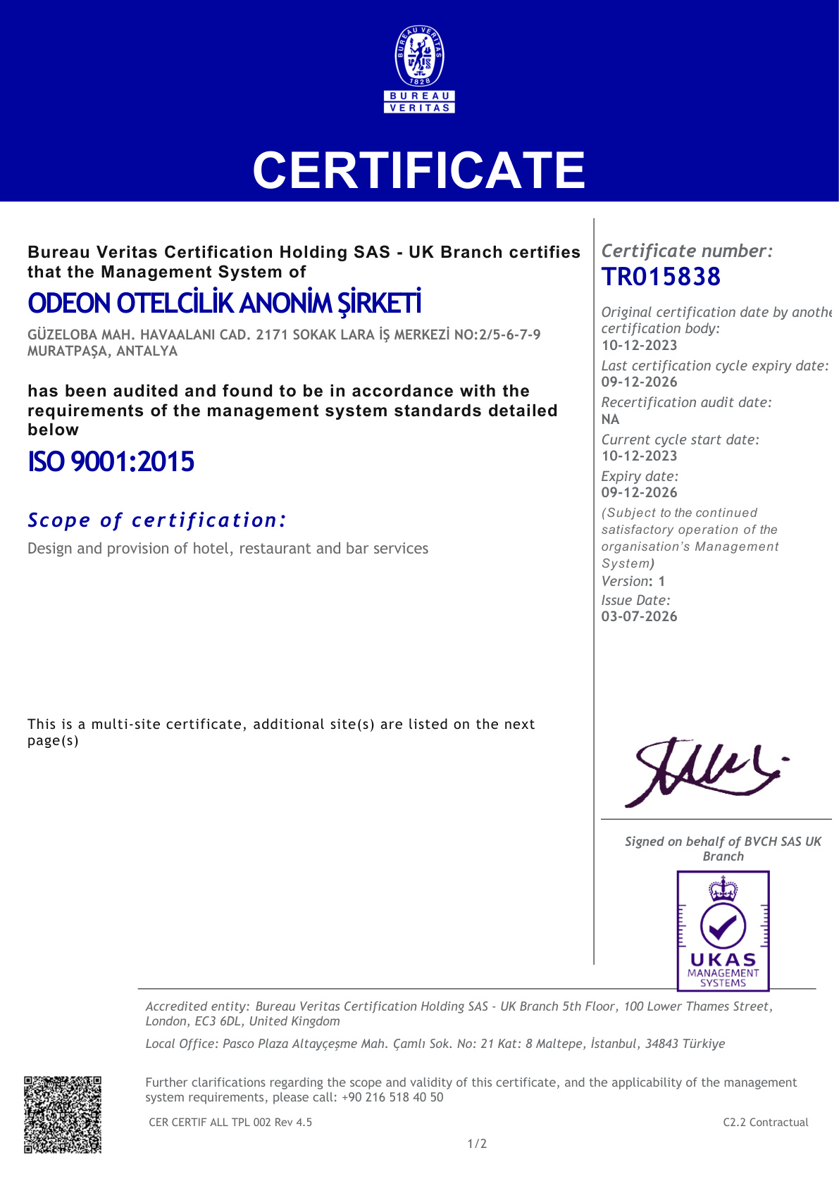 ISO 9001:2015 Kalite Yönetim Sistemi